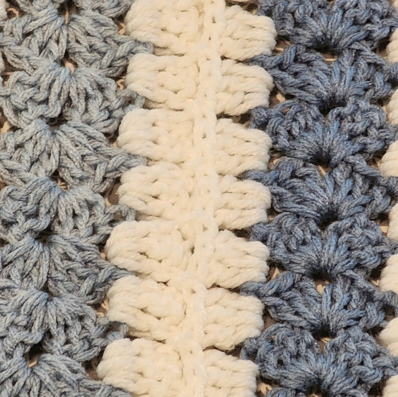 Handcrafted Blue & White Striped Scalloped Afghan Blanket - Picture 3 of 3